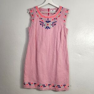 Vineyard Vines Striped Seersucker Embroidered Cotton Shift Dress Sz.8